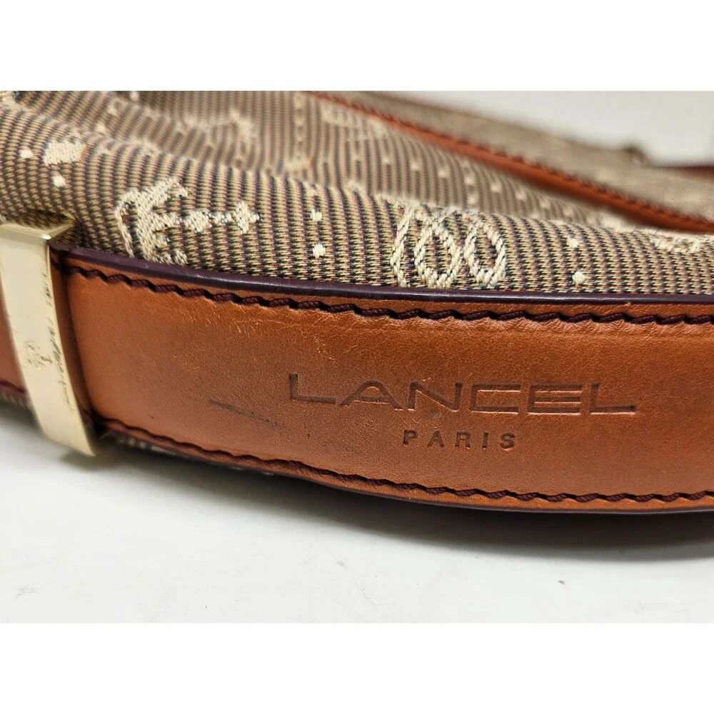 LANCEL SALVADOR DALI (2012) Daligramme Hobo Handbag Brown Cloth Leather Trim